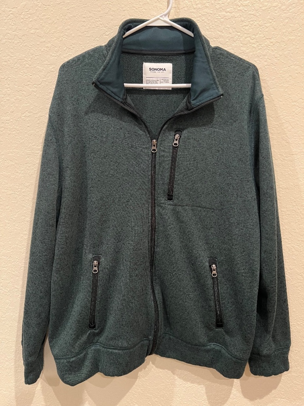 SONOMA Mens Dark Green Heather Elevated Zip Up Sweater
